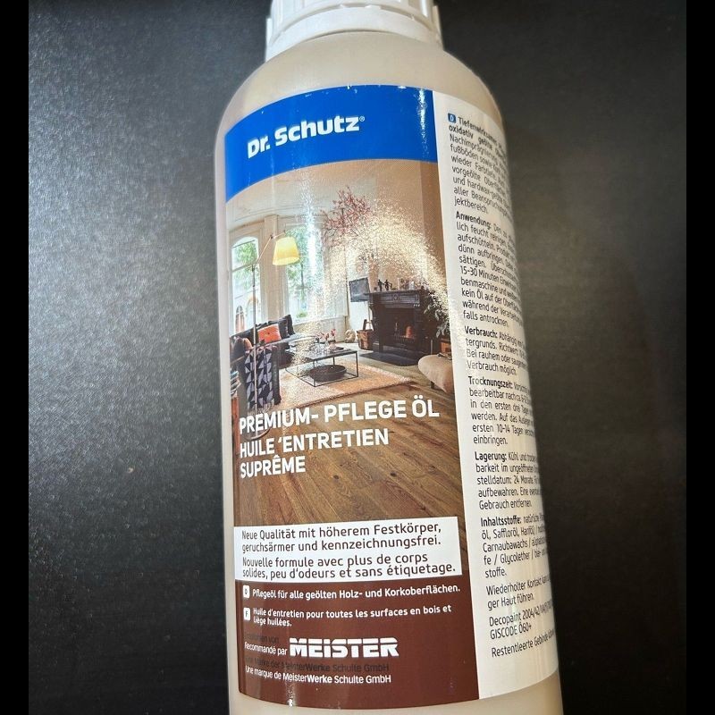 Huile d'entretien Premium Dr. Schutz 1 litre pour parquet huilé et sol Lindura MEISTER