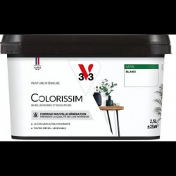 Pot de peinture V33 Colorissim Satin 2,5L associe a un parement en bois