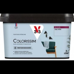 Pot de peinture V33 Colorissim Velours 2,5L associe a un panneau acoustique bois