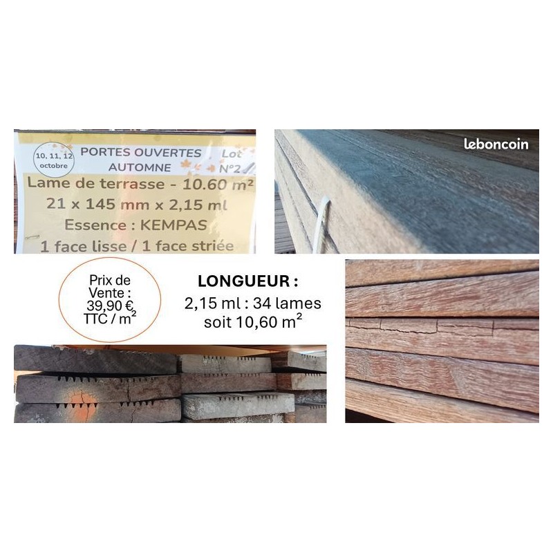 Lames de terrasse Kempas en bois exotique, lot déstockage
