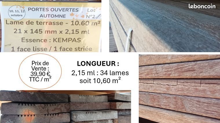 Lames de terrasse Kempas en bois exotique, lot déstockage